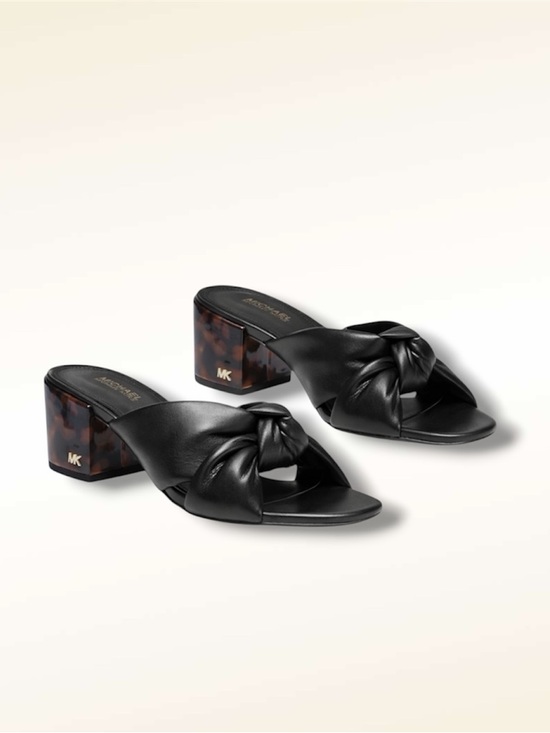 Michael Kors Shoes - Michael Kors Black Leather Mules | Bow Slip-On Heels with Tortoise Block Heel